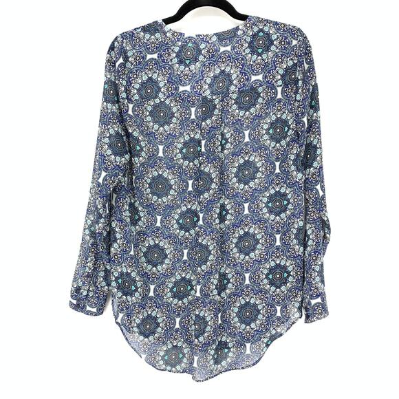 Lucky Brand Top Women's Size S Kaleidoscope Print Blouse Multicolor Split Neck - Picture 2 of 7
